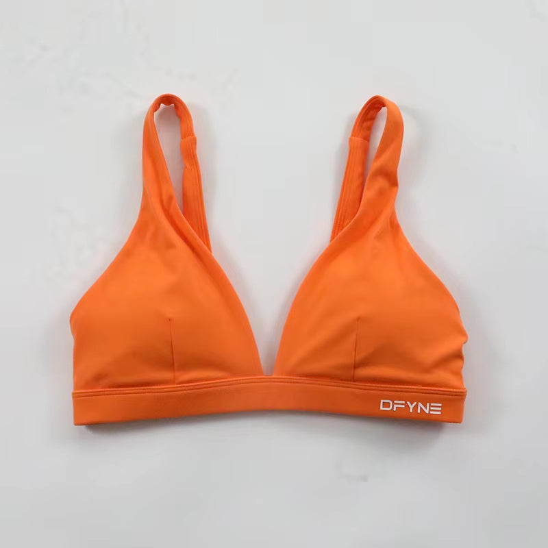 Dfyne Origin Minimal Sports Bra for Women Sexy Deep V-Neck Triangle Yoga Bra Buttery Soft Open Back Padded Fitness Gym Crop Top