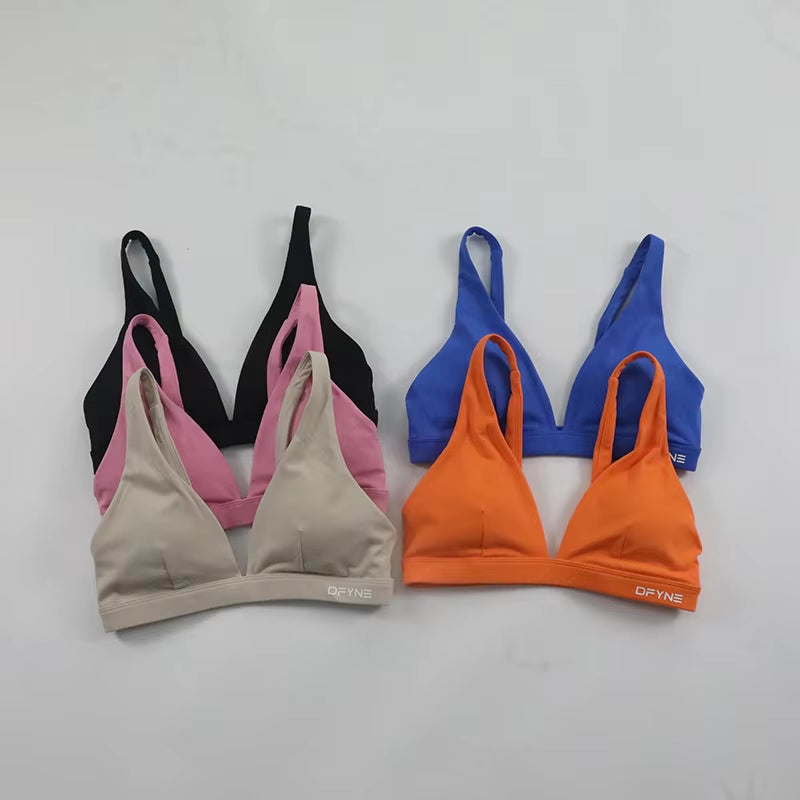 Dfyne Origin Minimal Sports Bra for Women Sexy Deep V-Neck Triangle Yoga Bra Buttery Soft Open Back Padded Fitness Gym Crop Top