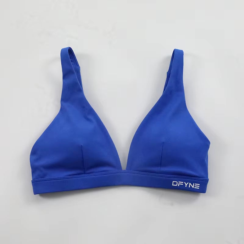 Dfyne Origin Minimal Sports Bra for Women Sexy Deep V-Neck Triangle Yoga Bra Buttery Soft Open Back Padded Fitness Gym Crop Top