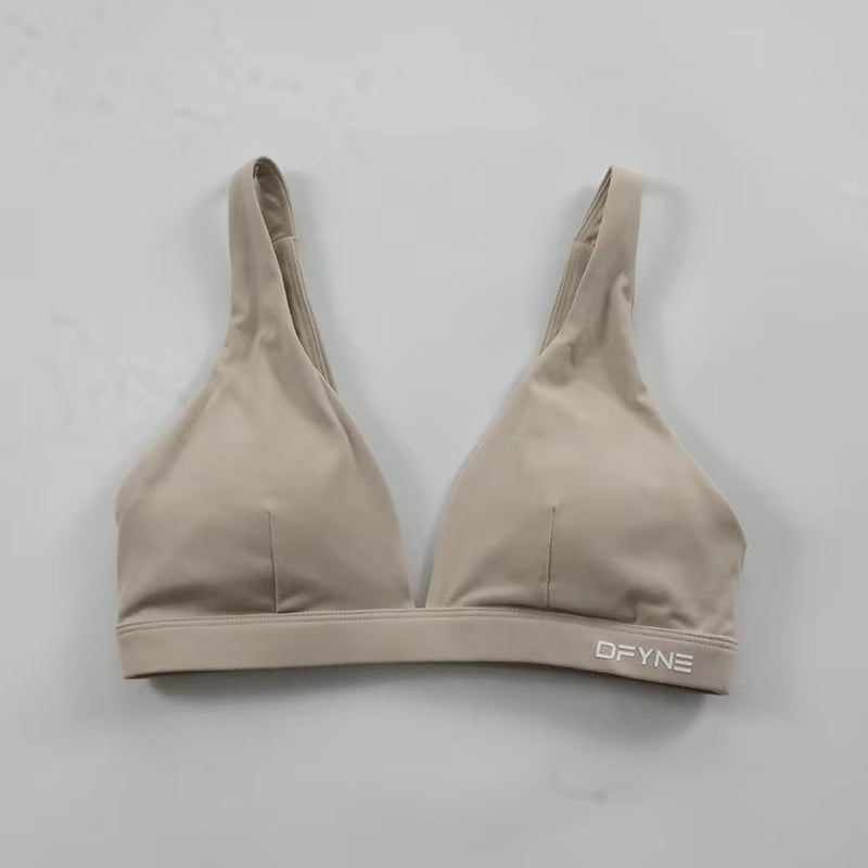 Dfyne Origin Minimal Sports Bra for Women Sexy Deep V-Neck Triangle Yoga Bra Buttery Soft Open Back Padded Fitness Gym Crop Top